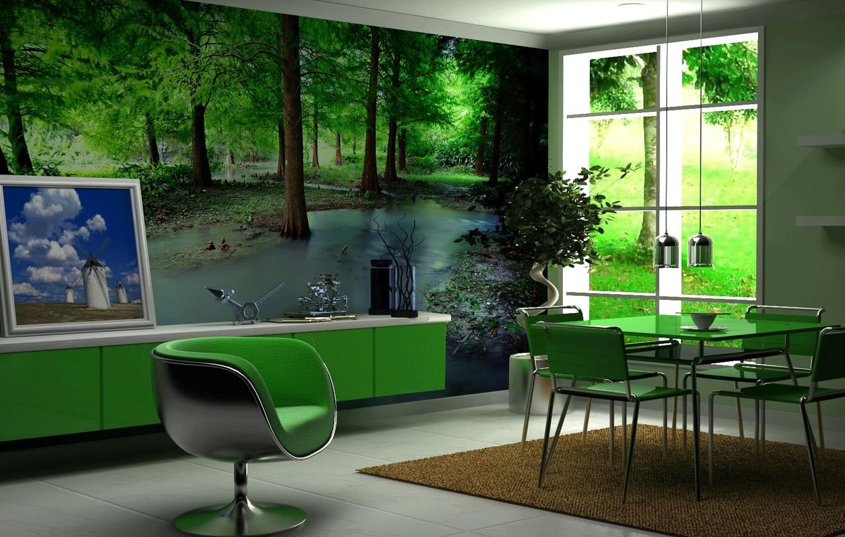 Фотообои зеленая стена
