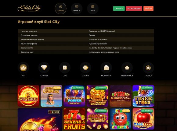 Обзор онлайн-казино Slots City: игры и автоматы, бонусная политика, ввод и вывод средств