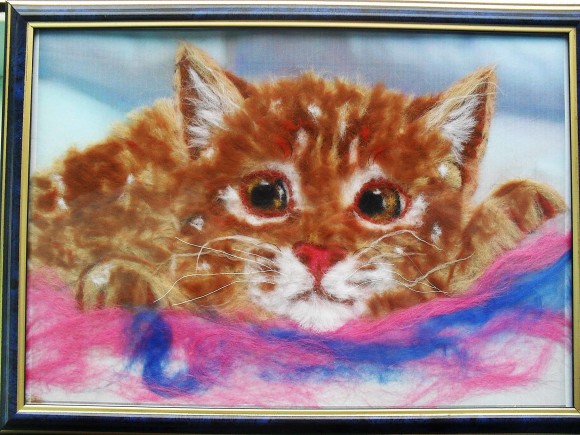 Картина из шерсти мастер класс – рыжий котёнок