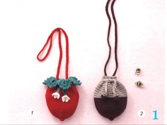 Сумка Клубника и сумка Кошка - вязание крючком для девочки